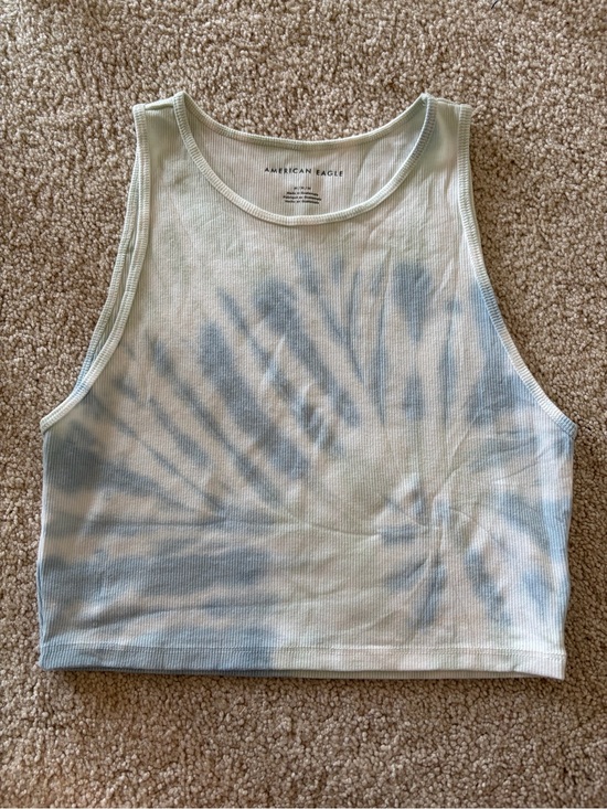 American Eagle Outfitters Tops - American Eagle Outfitters Light Blue and White Tie-Dye Ribbed Crop Tank